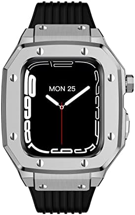 Калъф за часа от сплав BHOLSA, каишка за Apple Watch Series 8 7 6 5 4 SE, 45 мм, 44 мм 42 мм, Луксозен Метален Гума комплект за промяна