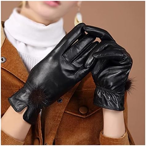 Дамски кожени ръкавици TREXD, Есенно-зимни Дебели Топли Улични ръкавици с пръсти (Цвят: D, Размер: код L)