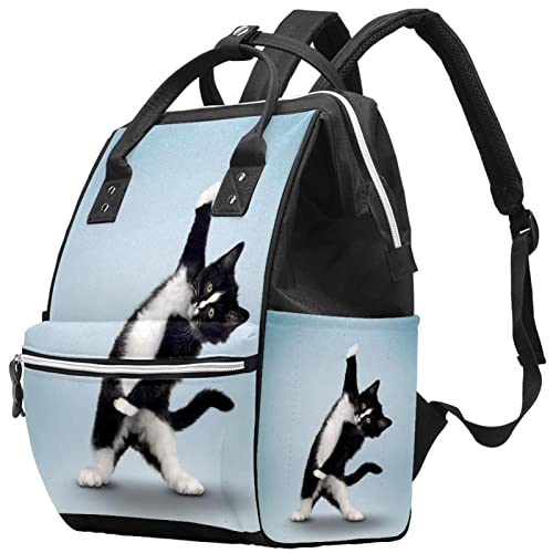 Чанта за Памперси Раница, Сладък Смешно Котка Преносим Лагер Просторен Пътен Пелена за мама и Татко