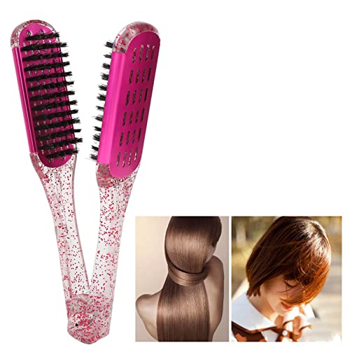 Гребен за изправяне на коса, мека коса, двупосочен изправяне на коса, скоба, четка, инструмент за стайлинг на коса, розово-червен
