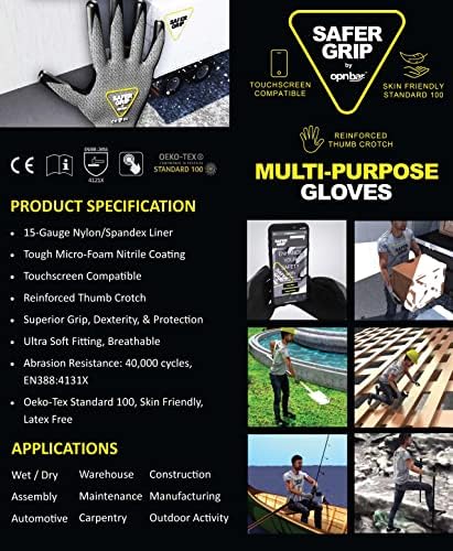 Работни ръкавици OPNBar SAFERGRIP голям размер (2 опаковки) – С нитриловым покритие – Съвместими със сензорен екран - Мъжки работни ръкавици