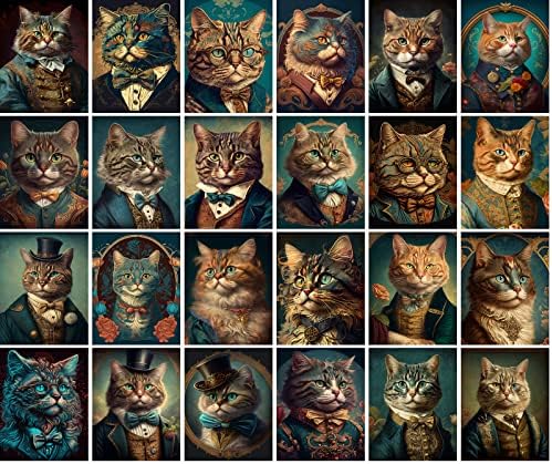 Реколта картички Pixiluv (24 бр по 4 x6 всяка) Импрессионистические Портрети на Котки Стари пощенски Картички Преиздаване на Книгата на Илюстрации