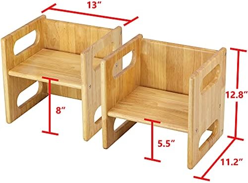 Детски стол KATANABANA Montessori Wood Cube - Стол за деца и Табуретка за сядане - От масив, твърда дървесина (натурален, средно)