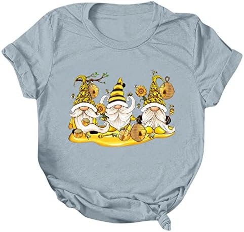 MIASHUI Риза Младежи Дамска Мода Фестивал на Пчелите Ризи С Принтом през Цялата Деколте Къс Ръкав Тениска Оформление Поло Дамски