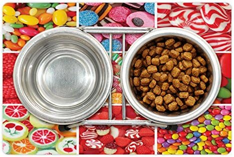 Foldout Цветна Подложка за домашни за храна и вода, Колаж от Снимки с Различни Бонбони, желе, Близалки, Правоъгълен Нескользящий