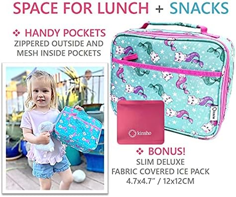 Комплект контейнери за обяд Bento-Box за деца, момичета, малки деца и Жени (1 Розов комплект) + Обяд-бокс с пакет с лед за момичета и деца (Аквамариновый)