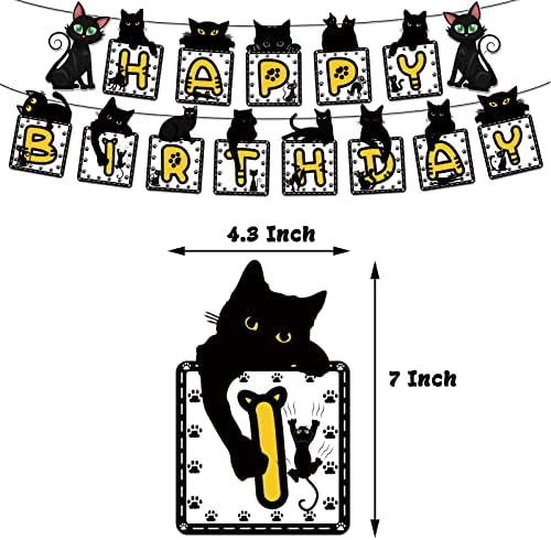 Комплект бижута за парти с Черна Котка, Банер с Надпис Black Cat Happy Birthday, Topper за Торта, Topper за Кифли, Топки за Деца,