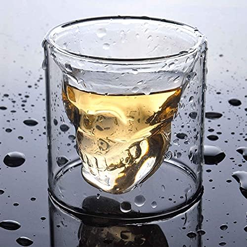 DinQ Творчески чаша за уиски с черепа, двоен стъклен изолиран чаша за студена бира, вино, коктейли, водка, семеен подарък за бар за