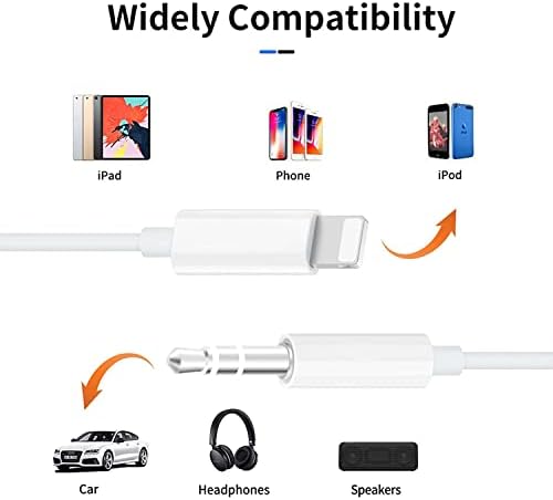 (Сертифицирани от Apple Пфи) Кабел за iPhone, AUX за iPhone, аудио кабел Lightning до 1/8 от инча, 3,3 метра, Жак за слушалки, Жак за свързване на стереокабеля Aux, който е Съвместим за iPhone
