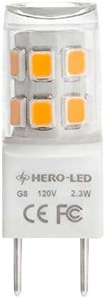 HERO-LED G8-17S-WW27 T4 G8 Led Халогенни-ксенонови фарове за замяна, 2,3 W, Еквивалент на 20 W, Осветление под щанда, Осветление на шайби, Топъл бял 2700 До 20 Бр. (без регулиране на яркос?