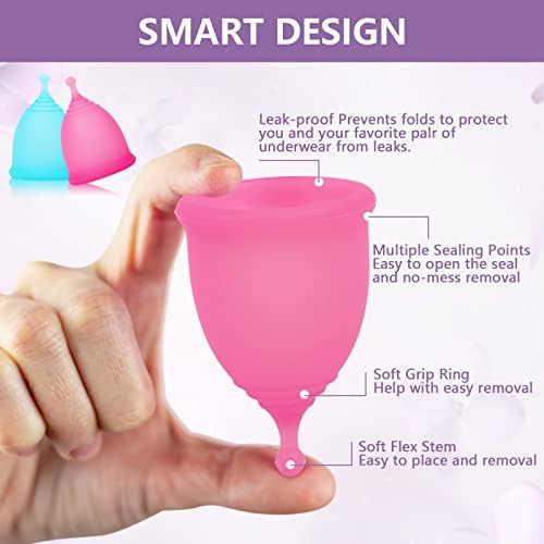 Менструални чаши в 4 опаковки, Определени Многократно Менструални чаши за момичета и жени, Силиконови Мека Чашка, Менструални Органични