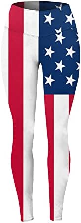 Американският флаг, на 4 юли, Женски Гамаши с контрол на корема, Панталони за Йога с Флага на сащ, Безшевни Леки Спортни