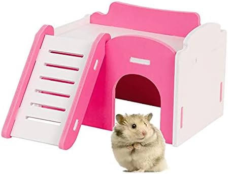 YUEKUA Стълба за хамстери в средиземноморски стил, Розово Къща Е идеален за дъвчене дребни животни, като джудже хомячки и мишка, Хамстер, Играчки за малки животни, S-02