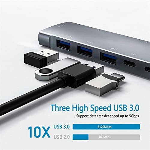Хъб LUKEO USB C със зареждането на 4K PD, устройство за четене на карти SD / Micro USB 3.0, жак за слушалки 3.5 мм Type C