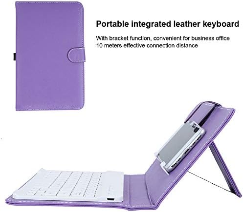 Клавиатура с Защитен калъф, Преносима Безжична Клавиатура Bluetooth, Клавиатурата в кожа джоба Allinone с поставка за телефон Android / Windows / iOS (лилаво)