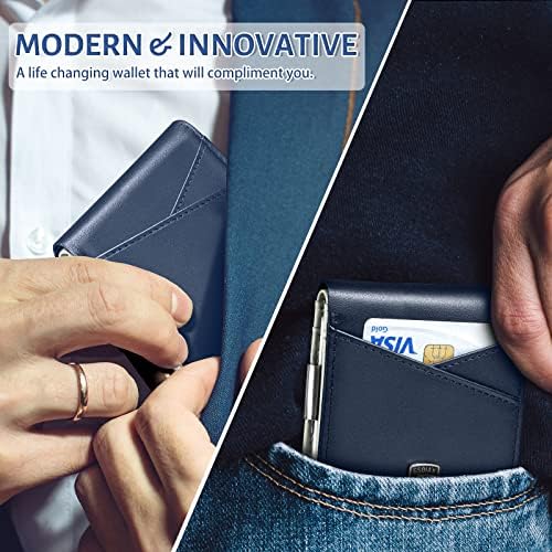 Мъжки тънък кожен RFID чантата си GSOIAX с цип за пари и 12 притежатели на кредитни карти - Минималистичен чантата си, с преден