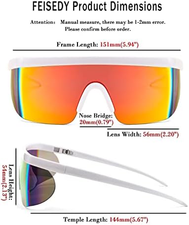 FEISEDY на Извънгабаритни Огледален Щит Спортни Слънчеви Очила на 80-те години на Ски Очила С Плосък Покрив едно Парче Футуристичен