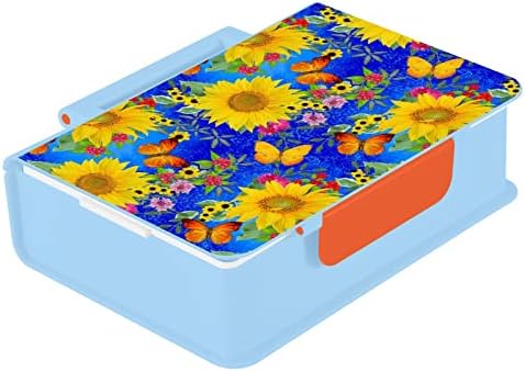 Кутия за обяд ALAZA Yellow Sunflowers Flowers Butterfly Bento, Херметични Контейнери за обяд, които не съдържат BPA, с