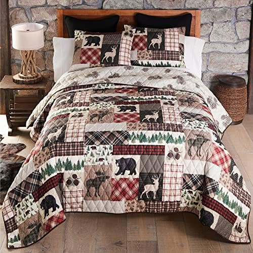 Комплект спално бельо Donna Sharp Queen от 3 теми - Комплект стеганого одеяла дивата природа Pine Lodge с стеганым одеяло Queen и стандартни наволочками - машинно пране