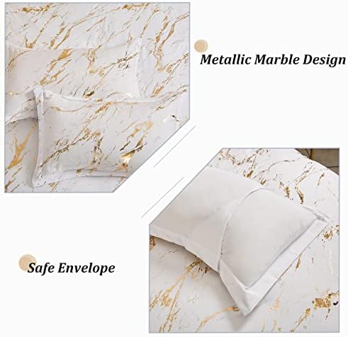 Комплект спално бельо от бяло Злато с Метален Мрамор, Блестящ Комплекти Спално бельо с принтом под формата на кралската фолио,