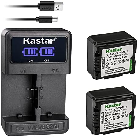 Батерия Kastar 2-Pack VW-VBG070 и USB-зарядно устройство LED2 Съвместим с камера Panasonic AG-HMC45A AG-HMC70 AG-HMC70U AG-HMC73MC AG-HMC80