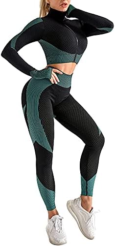 Тренировъчен комплект женски спортен костюм OLCHEE от 2 теми - Гамаши, с висока талия и Съкратен топ