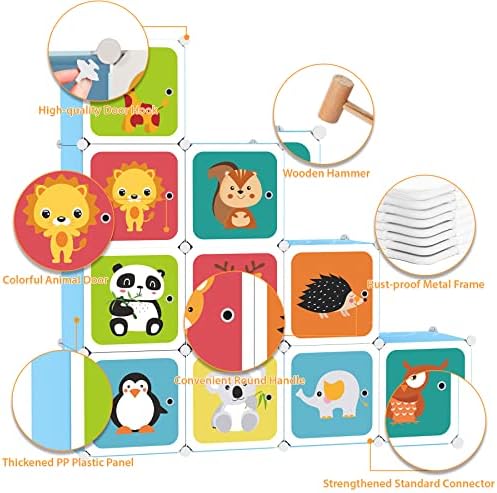 Органайзер за съхранение на играчки за деца C & AHOME под формата на Мультяшного куба с Вратички, Рафтове на 12 Кубчета, Гардероб, Пластмасова Модулна лавица за книги На?
