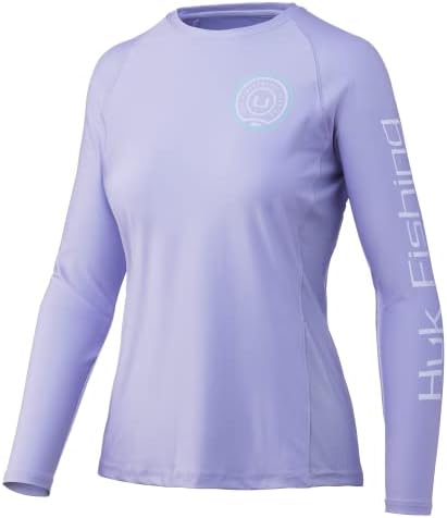 Дамски стандартна риза за изпълнения с дълъг ръкав HUK Pursuit + Защита От Слънцето, Huk & Въже-Лавандула, Смесен