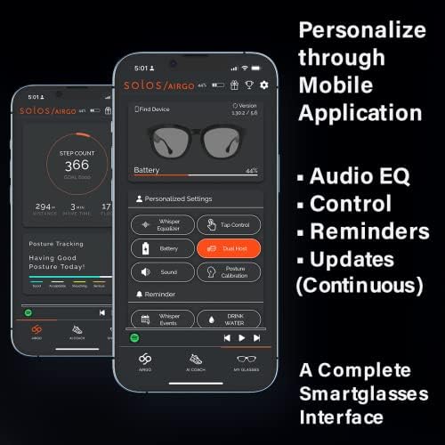 Умни очила SOLOS AirGo2 Аргон 1 за iPhone и Android, аудио Очила с връзка по Bluetooth (Аргон 1-2, черен)