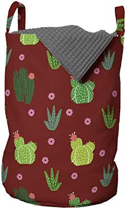 Чанта за дрехи Ambesonne Cactus Spring Flower, Cartoony Стил, Напомнящ на Концепцията за Насаждения с Флорални мотиви, Кошница