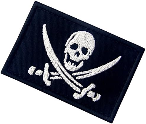 Нашивка с плетене на една Кука и Линия За Закрепване на Военна Морал Пиратски флаг - Бяло и Черно