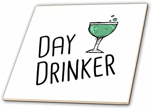 3dRose дневната пиенето със зелен клипартом за коктейли. Черно на бял фон. - Плочки (ct_349184_1)