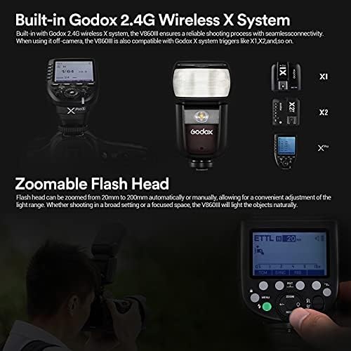 Светкавица Speedlight за камерата Godox V860III-S на Sony, светкавица Speedlite 2,4 G 1/8000 S HSS, литиево-йонна батерия 7,2 В/2600 mah,