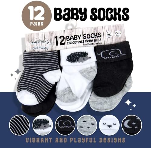 Детски чорапи Mother ' s Choice 0-6 месеца, Памучни Чорапи за Бебета, Меки и удобни Чорапи За Новородено, Чорапи Унисекс, 12 Двойки