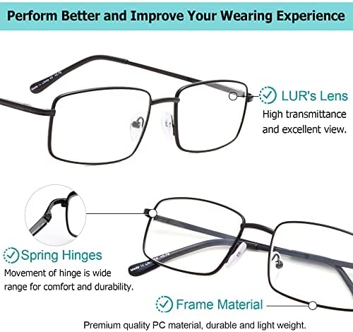 LUR 3 опаковки на метални очила за четене + 3 опаковки очила за четене без рамки (само 6 двойки ридеров + 0,75)