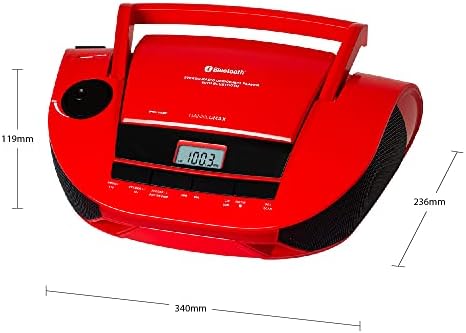 Преносим CD-boombox HANNLOMAX HX-328CD с AM/FM радио, Bluetooth, USB порт за възпроизвеждане на MP3, Aux-вход (червено)