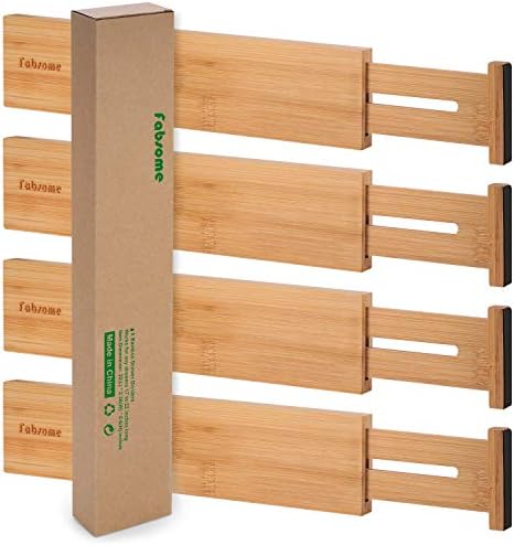 Бамбукови Разделители кухненски чекмеджета Fabsome, 4 опаковки, с дължина 17-22 инча, Регулируема Пружина Органайзер, Трайни Разделители