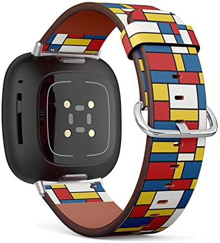 Преносимото кожена каишка за часовник Q-Фасул, който е съвместим с Fitbit Versa 3/4 и Fitbit Смисъл/Sense 2 - Модерен художествен стил Mondrian