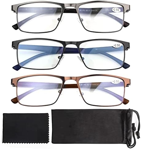 Очила за четене CBGLCFH за мъже, 3 опаковки, дамски слънчеви очила в синя рамка, в голяма рамка, блокиране на 99% от синя светлина за намаляване на главоболието (1,25 x, 3 разл?
