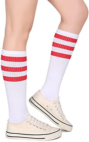 Henwarry 3 Чифта Класически Памучни Чорапи-тръби в Ретро стил с с трикратно Ивици По цялата Хайвер за Мъже и Жени