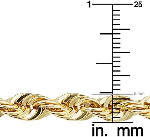 Колие-верижка Kooljewelry Solid 14к от Жълто Злато с пълнеж под формата на Въжето за мъже и Жени (2,1 mm, 3,2 mm, 4,2 мм или 6 мм)