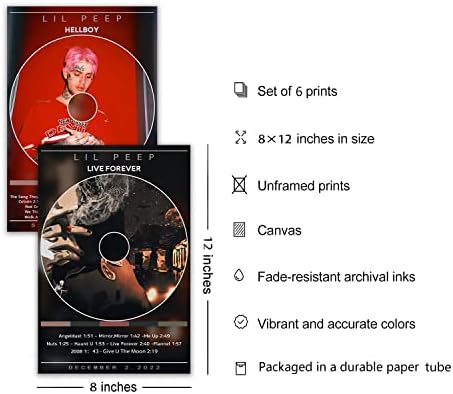 Плакати Lil Пийп Корица на албума Музикален Плакат за стая Естетически Стенно изкуство на Платното за декор на стая за пакет от 6, без РАМКА (LIL ПИЙП, 8x12)