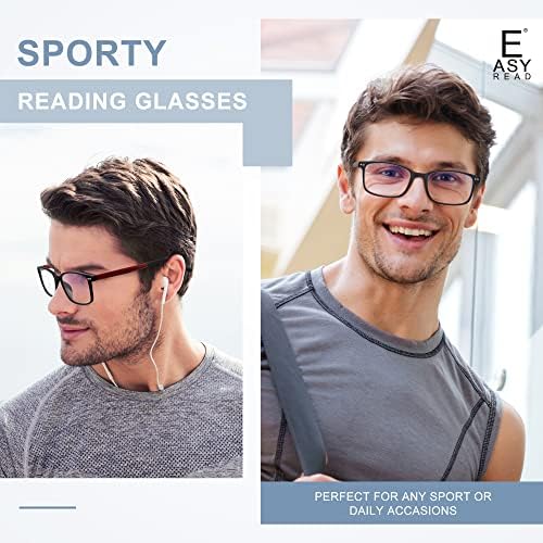 ЛЕСНО ЧЕТЛИВ 2 Чифта Очила за четене в Спортен стил за мъже, Правоъгълни Очила за четене със Заключване синя светлина с Пружинным тръба на