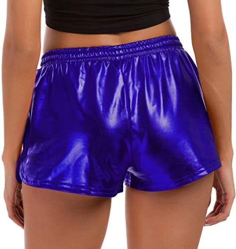 Дамски къси Панталони за йога Tandisk Hot Shorts Блестящи Метални Панталони с Еластичен Шнурком