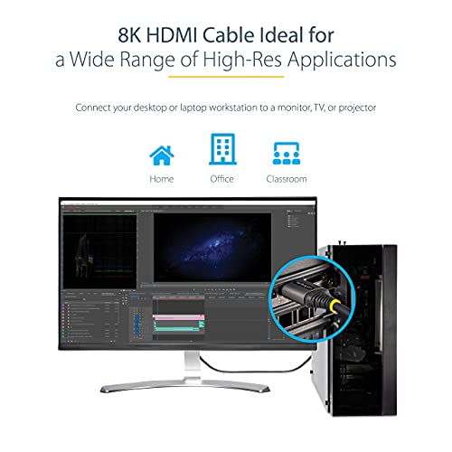 StarTech.com кабел HDMI 2.1 с дължина от 3 фута (1 м), сертифициран 8K HDMI Кабел с ултра висока скорост 48 gbps - 8K 60Hz / 4K 120Hz HDR10