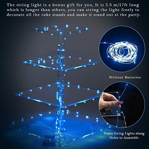 Поставка за кифли Yestbuy с допълнителна синя led подсветка, държач за кифли премиум-клас, Акрилна поставка за кифли, 4-степенна