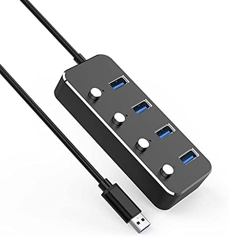 SXDS Алуминиева сплав 4 порта USB 3.0 Хъб с ключа за управление на Главината 60/120 см Кабел до 5 Gbit/s Сплитер (Цвят: бял-Плодов персик5)