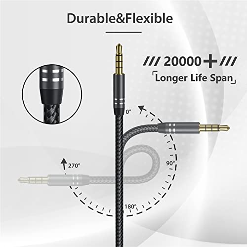 Удължител за слушалки Jeselry 3,5 мм (4 фута / 1,2 м), аудио кабел Hi-Fi Звук, с 4 полюса, Допълнителен AUX кабел с найлон оплеткой, Допълнителен