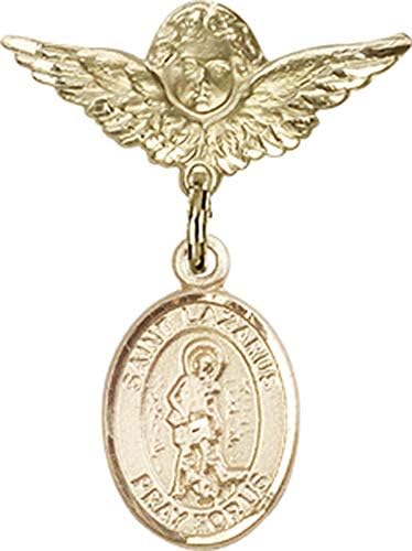 Детски икона Jewels Мания за талисман на Свети Лазар и пин Ангел с крила | Детски иконата със златен пълнеж с талисман на Свети