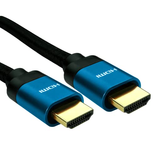 Кабел Oli-Go Networks 8K HDMI - 2 м в черно оплетке, синя качулка | Високоскоростен кабел Ultra Lead 48 gbps Поддържа 8K при 60 Hz, 4K